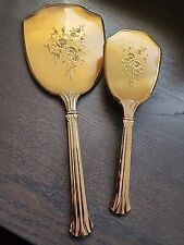 Vintage Matson Mirror and Brush Flowers 24K Gold Plated Filigree Set picture