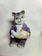 Resin Cat Holding Toy Airplane Figurine Vintage  picture