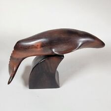 Vintage Solid Ironwood Whale /Dolphin / Porpoise on a Wooden Wave, Sculpture MCM picture