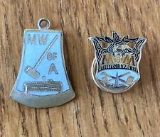 (2) Antique Vintage MWA Modern Woodmen America and WOW Woodmen of the World Pins picture