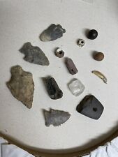 Native American, Serrated Arrowhead,drilled Shell beads,bannerstone,musket Ball picture