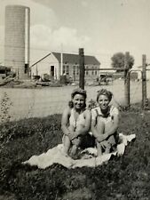 (AnA) Photograph Women Farmer Daughters Country Silo Farm B&W 1940-50's picture
