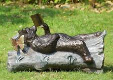 Aluminum Whimsical Butterfly And Bear Resting On Tree Trunk Reading Book Statue picture