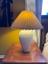 Vintage 80s 90s Plaster Table Lamp With Pleated Shade Postmodern Heavy picture