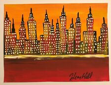 HENRY HILL ORIGINAL PAINTING NEW YORK CITY SKYLINE MOBSTER GOODFELLAS 9X12 picture