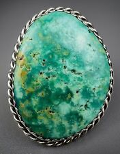 HUGE 1.75” Vintage Navajo Old Pawn Sterling Silver Turquoise Ring ~ Signed picture