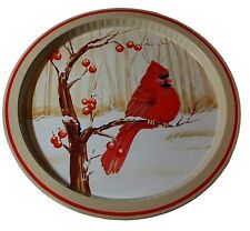 Giftco Cardinal Christmas Round Tin Tray Vintage 13 Inches Holiday Cookies picture