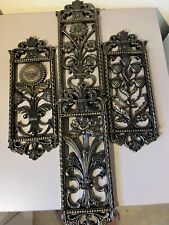 Vintage Homco Dart Ind Bronzed Plastic Floral Wall Plaque Panels Set Of Four picture
