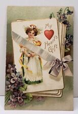 Valentine My Hearts Gift Embossed 1900s to Troy New Hampshire Postcard A2 picture