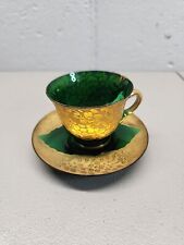 Antique Moser Green Glass Teacup & Saucer picture