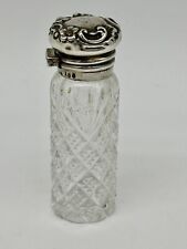 Antique Brilliant Cut Glass Perfume Bottle with Hinged Sterling Lid Monogrammed picture