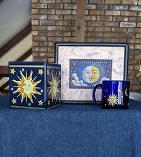 VTG Libbey Celestial Sun Moon Stars FRIENDS Coffee Mug Cobalt Blue USA 90s  picture
