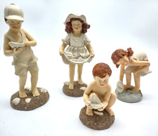 Set of 4 Resin Figurines- Playful Children at Beach Seaside Sand Shells 4-6