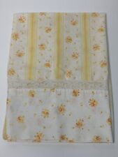 Vintage Springmaid Wondercale Single Pillowcase Yellow Floral Stripe Lace Trim picture