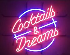 New Cocktails And Dreams Neon Light Sign Beer Cave Gift Bar Real Glass 17
