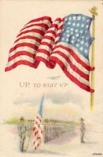 SOLDIERS AT ATTENTION ILLUSTRATION U.S. FLAG UP TO STAY UP 1918 picture