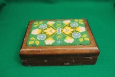 Vintage Handmade Wooden Playing Card Box Case Needlepoint Cover picture