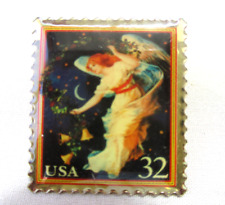 USPS Forever Stamp Pin 32 Cent Christmas Angel Red Head Holly Bells picture