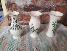 Set of 3 Lenox Winter Greetings Bud Vases Holly Gold Rim Christmas picture