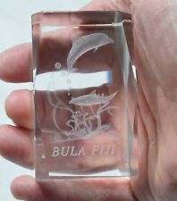 Dolphins Swimming through reef 3D Laser Etched Glass Cube Paperweight picture