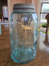 WHITNEY Mason Jar Aqua Quart Fruit Jar PAT'D 1858 Antique Jar picture