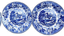 Vintage Wedgwood Cobalt Blue Landscape Plates Floral Estate Etruria England 9