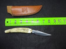 hen & rooster fixed blade stag antler handle knife & leather sheath, Great Gift picture