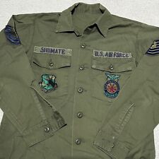 Vintage US Air Force Fatigue Utility Shirt Green Button Up USAF Mens M picture