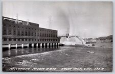 Sauk City Wisconsin~Wisconsin River Dam~Boat in Front~1950s RPPC picture
