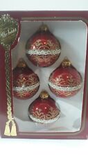 Vintage Krebs Victoria Rauch Red Ornament with White Lace Ribbon Gold Glitter picture