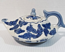 Vintage Mini Hexagonal China Blue & White Floral Porcelain Teapot, Decorative  picture