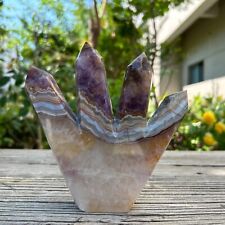 1.6LB 6.1'' Natural Four Points Amethyst Agate Obelisk Crystal Tower Healing picture