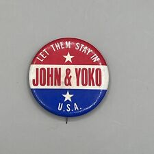 John Lennon Yoko Ono Vintage Let Them Stay In Pinback Rare Beatles USA Music picture