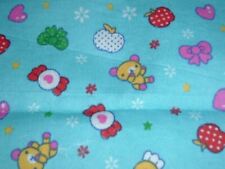 Vtg 60s Novelty Baby Bear Apple Heart Candy Quilt Sew Flannel Fabric 18x42 #MFB picture