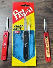 Three (3) Flip-It Folding/Sliding Blade Knives W/ One An Advertising Knife picture