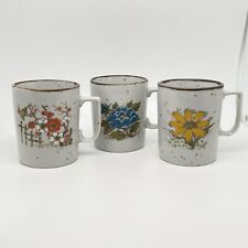 Vintage Stylecraft Retro Cups Mugs #1290 Flowers Daisy Speckled Glaze Set Of 3 picture