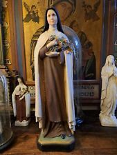 Antique 26 Inc Signed Plaster St Therese of Liseaux Sancta Altar Standing Statue picture