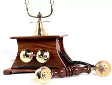 Vintage Nautical Wood & Brass Antique Telephone Decorative Showpiece Royal Look picture