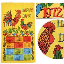 Vintage 1972 Calendar Tea Towel Linen Rooster Chicken Yellow 70s Happy Day 27