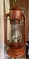 Vintage Dietz? Red Metal Hanging Lantern Oil Lamp Converted Electric Light picture