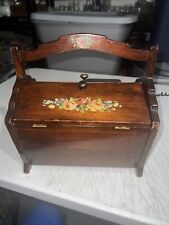 VINTAGE 1900’s WOOD HP TOLE ROSES SEWING BOX POLISHED STUNNING DOUBLE LID Rare picture