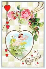 1912 Valentine Greetings Heart Angel Flowers Embossed Ithaca NY Antique Postcard picture