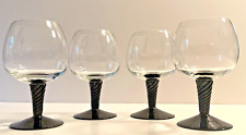 VTG Rare 8 oz Snifter Glasses Clear Bowl Black Base &Twisted Stem Set of 4 picture