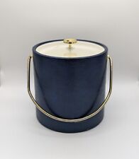Vintage Elegance by Kraftware Blue  Faux Leather Vinyl w/ Brass Ice Bucket picture
