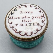 READ 18th Century Antique Bilston & Battersea Enamel Trinket Box, Love, Trifle picture
