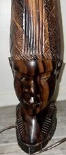 Vintage Hand Carved African Hardwood Table Lamp 1950’s With Dimmer picture