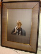 Framed C.1940 Japanese Embroidered Silk Uchida Portrait Man Smoking Kiseru Pipe picture