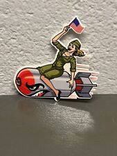 American Patriotic Atomic Bomb Girl Thick Metal Magnet Pin Up Sign Gas Oil picture