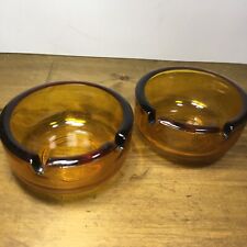 Glass Ashtrays MCM Brown Amber Thick Glass Round Heavy 3.75