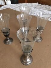 5 Vintage Antique Toasting Etched Glass With Sterling Silver Base picture